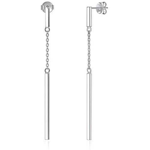 ChicSilver 925 Sterling Silver Minimalist Vertical Bar Geometric Dangle Drop Earrings for Women, Silver/Gold/Rose Gold(with Gift Box)