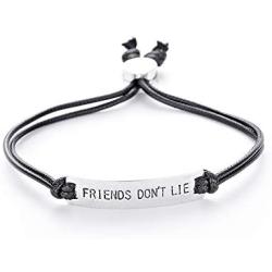 HANRESHE Friend Dont Lie Eleven Charm Bracelet Stranger Things Bracelet Handstamped Letter Men Bar Bangle Chain Bracelet for Women Stranger Things Movie Jewelry