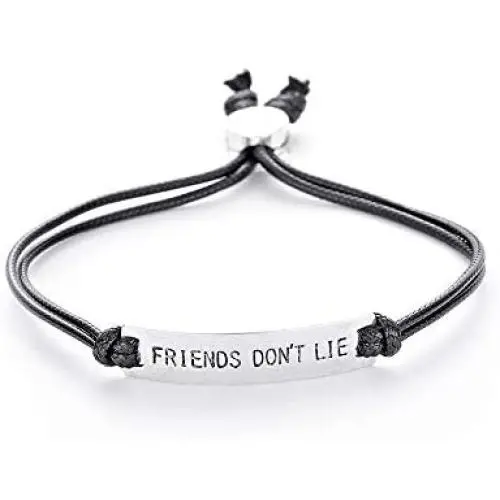 HANRESHE Friend Dont Lie Eleven Charm Bracelet Stranger Things Bracelet Handstamped Letter Men Bar Bangle Chain Bracelet for Women Stranger Things Movie Jewelry