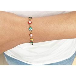 DIJUGS 3 Pcs Evil Eye Bracelet for Women Men Girls 18K Gold Plated Stainless Steel Handmade Adjustable Amulet Evil Eyes Jewelry for Family Best Friends Gifts
