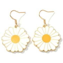 Enamel Daisy Dangle Earrings Lightweight Sunflower Tiny Small Daisy Drop Earrings for Women and Girls