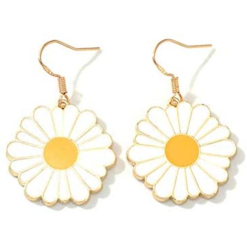 Enamel Daisy Dangle Earrings Lightweight Sunflower Tiny Small Daisy Drop Earrings for Women and Girls
