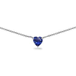 Sterling Silver Genuine or Synthetic Gemstone 7x7mm Heart Shaped Dainty Choker Necklace