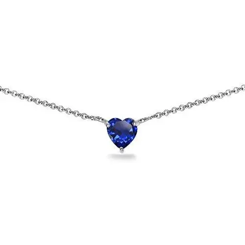 Sterling Silver Genuine or Synthetic Gemstone 7x7mm Heart Shaped Dainty Choker Necklace Sterling Silver Genuine or Synthetic Gemstone 7x7mm Heart Shaped Dainty Choker Necklace