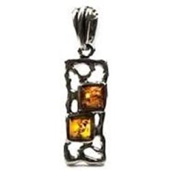 Amber Sterling Silver Small Pendant Necklace Chain 18''