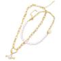 CRIVEER Multirow Necklace with Knot Pendant and Pearl in Gold Weight 17g