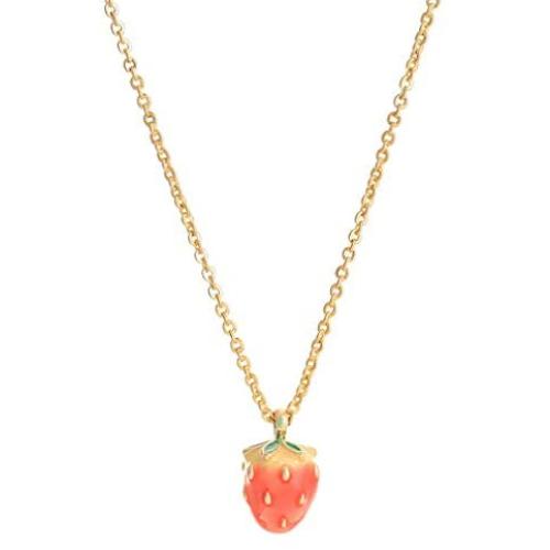 Dainty Strawberry Fruit Long Fringe Pendant Necklace Cute Strawberry Chokers Necklace for Women Girls