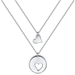 CHICLOVE Mother Daughter Jewelry Sets for Two, Cutout Heart Necklaces, 2 Sterling Silver Necklaces