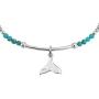 Ocean Serenity Whale Tail Simulated Green Turquoise Inlay .925 Sterling Silver Beads Stretch Bracelet