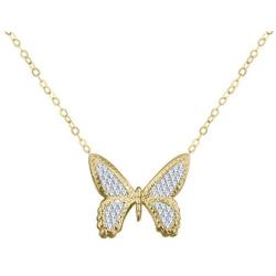 AMATA FINE JEWELRY 18K Gold Plated Sterling Silver Butterfly Necklace. Studded with Swarovski Crystals.