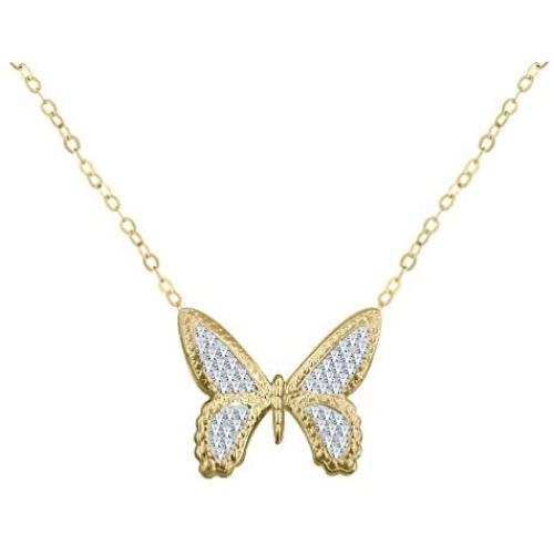 AMATA FINE JEWELRY 18K Gold Plated Sterling Silver Butterfly Necklace. Studded with Swarovski Crystals.