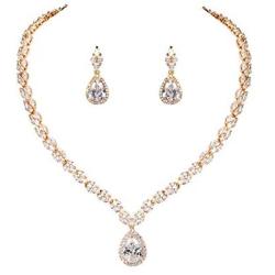 WeimanJewelry White Gold/Gold Plated Women Cubic Zirconia CZ Marquise Teardrop Bridal Tennis Necklace and Drop Earring Set for Wedding Brides