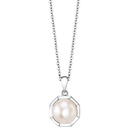 THE PEARL SOURCE 9.5-10mm Genuine White Freshwater Cultured Pearl Shay Pendant Necklace for Women