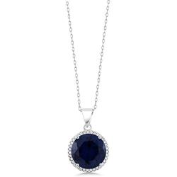 Gem Stone King 18.50 Ct Round Blue Simulated Sapphire 925 Sterling Silver Earrings Pendant Set