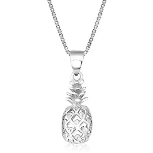 Sterling Silver Pineapple Necklace Pendant with 18'' Box Chain Sterling Silver Pineapple Necklace Pendant with 18'' Box Chain