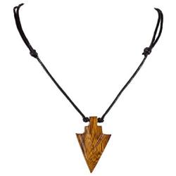 BlueRica Hand Carved Wood Arrowhead Pendant on Adjustable Black Rope Cord Necklace