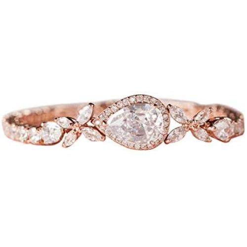 SWEETV Cubic Zirconia Teardrop Tennis Bracelets for Wedding Bridal Jewelry, Crystal Rhinestone Bracelets for Brides, Bridesmaid, Women