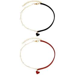 2 PCS Choker Necklaces Black Red Velvet Heart Pendant Choker Set Classic Gothic Velvet Choker Collar Necklaces Vintage Double Layer Punk Chokers Set Pendant Jewelry for Women Girls