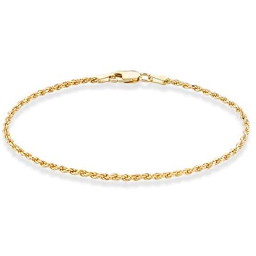 Miabella 18K Gold Over Sterling Silver Italian 2mm, 3mm Diamond-Cut Braided Rope Chain Bracelet for Men Women 6.5, 7, 7.5, 8, 8.5 Inch Solid 925 Made in Italy