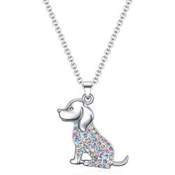 Girls Cat Birthstone Necklaces Jewelry,Silver Plated Kitty Dog Pendant Gifts Set for Women Boys Men