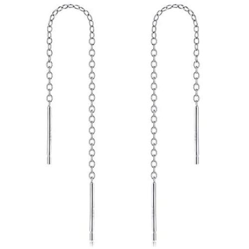 YFN Threader Earrings Sterling Silver Chain -Earrings for Women Dangle Earrings Thread Dangling Threaded Long Chain Earring Nickel Free Hypoallergenic Ear for Women Girls