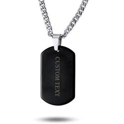 Bling Jewelry Personalized Plain Simple Basic Mens Engravable Black Dog Tag Pendant Necklace for Men Stainless Steel 24 Inch Chain