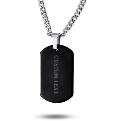 Bling Jewelry Personalized Plain Simple Basic Mens Engravable Black Dog Tag Pendant Necklace for Men Stainless Steel 24 Inch Chain