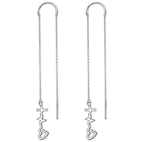 S925 Sterling Silver Faith Hope Love Cross Lifeline Heart Drop Dangle Earrings Christian Jewelry Gifts for Women Teen Girls