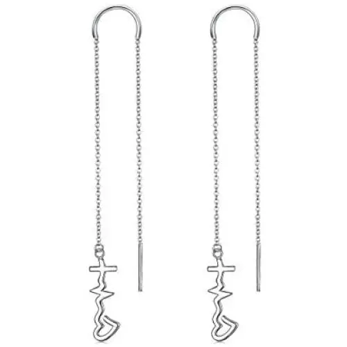 S925 Sterling Silver Faith Hope Love Cross Lifeline Heart Drop Dangle Earrings Christian Jewelry Gifts for Women Teen Girls