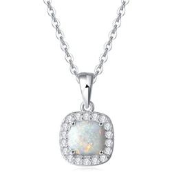 October Birthstone Sterling Silver Created White Opal Necklace/Earrings Halo Pendant Stud Leverback Dangle Cubic Zirconia CZ Fire Opal Fine Jewelry for Women