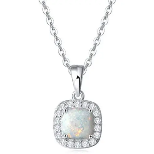 October Birthstone Sterling Silver Created White Opal Necklace/Earrings Halo Pendant Stud Leverback Dangle Cubic Zirconia CZ Fire Opal Fine Jewelry for Women October Birthstone Sterling Silver Created White Opal Necklace/Earrings Halo Pendant Stud Leverback Dangle Cubic Zirconia CZ Fire Opal Fine Jewelry for Women