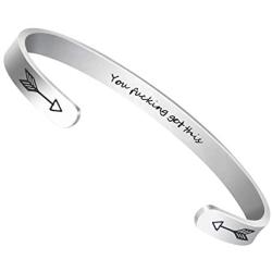 DOZZIOR Inspirational Bracelets Cuff for Women Girls Encouragement Bangle Gifts for Friend with Box & Exquisite Card(Stainless Steel)