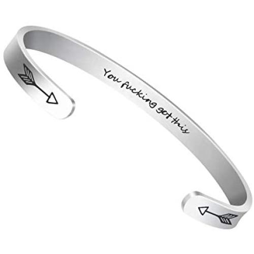 DOZZIOR Inspirational Bracelets Cuff for Women Girls Encouragement Bangle Gifts for Friend with Box & Exquisite Card(Stainless Steel)