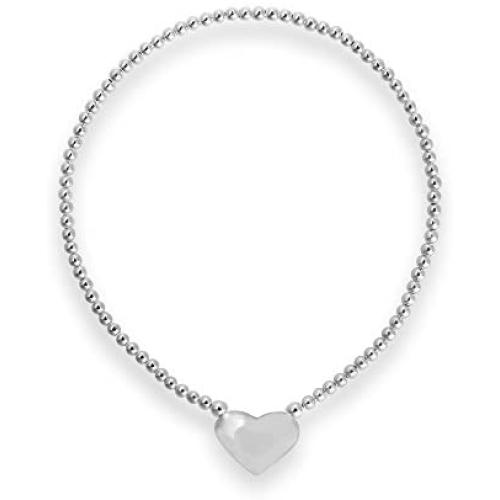 AeraVida Charming Puffy Heart Elastic Sterling Silver Beads Stretch Bracelet