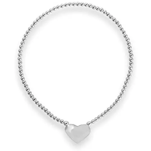AeraVida Charming Puffy Heart Elastic Sterling Silver Beads Stretch Bracelet
