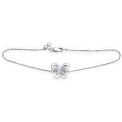 Jewelili Sterling Silver Natural White Round Diamond Accent Butterfly Bracelet, 7.25''