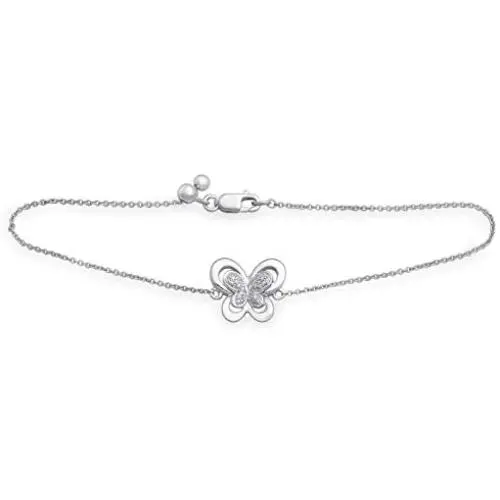 Jewelili Sterling Silver Natural White Round Diamond Accent Butterfly Bracelet, 7.25'' Jewelili Sterling Silver Natural White Round Diamond Accent Butterfly Bracelet, 7.25''