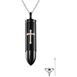 Cat Eye Jewels Black Cross Bullet Urn Necklaces Pendant for Ashes Cremation Jewelry Keepsake Memorial