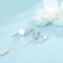 CZ Small Moon and Star Charm Dangle Earrings for Women Teen Girls 925 Sterling Silver Hypoallergenic Tiny Glitter Crystal Asymmetrical Drop Dangling Cute Holiday Jewelry