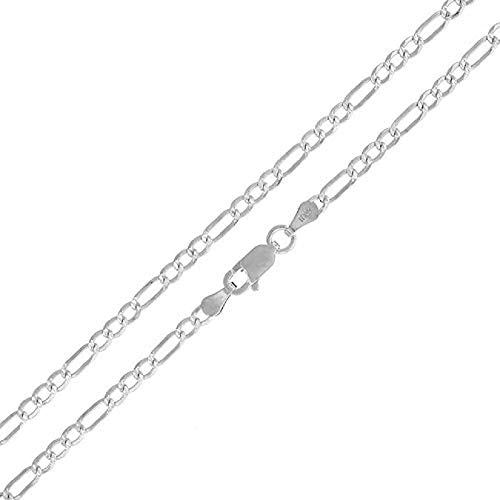 Pori Jewelers 925 Sterling Silver Figaro Pave Chain Necklace - 4mm - 7mm - Made in Italy