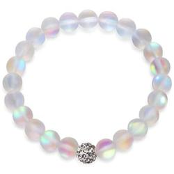 Hope Inspired Mystic Mermaid Glass Friendship Bracelet with 8 mm Frosted White Glowing Moonstone Beads