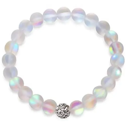 Hope Inspired Mystic Mermaid Glass Friendship Bracelet with 8 mm Frosted White Glowing Moonstone Beads Hope Inspired Mystic Mermaid Glass Friendship Bracelet with 8 mm Frosted White Glowing Moonstone Beads