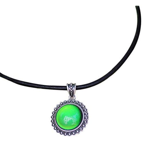Handmade Mood Stone in Antique Sterling Silver Finish Classic Round Shaped Pendant Magic Color Change Mood Necklace Leather Necklace