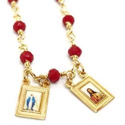 Scapular Gold Plated Necklace for Women''17 Inches'' Red Crystal Beads Chain