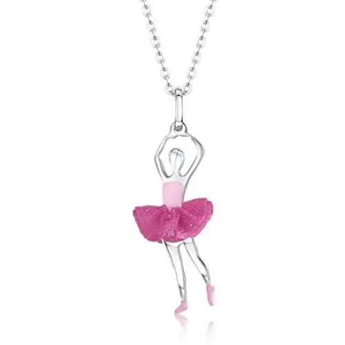 Sterling Silver 925 Ballerina Dancer Pendant Necklace for Girls Enamel 16'' Italy Sterling Silver 925 Ballerina Dancer Pendant Necklace for Girls Enamel 16'' Italy