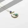 Agvana 18K Solid Yellow Gold Diamond Real Genuine Natural Fire Opal Cat and Moon Dainty Pendant Necklace Elegant Fine Jewelry Anniversary Birthday Christmas Gifts for Women Mom Grandma Wife, 16+2