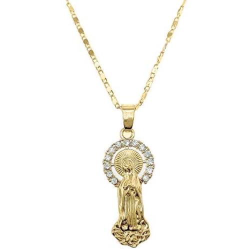 Eralove Crystal Rhinestone Virgin Mary Pendant Necklace Jewelry for Women Men(Gold-01)