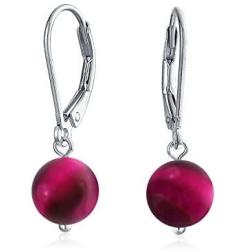 Basic 8MM Gemstone Round Bead Ball Drop Dangle Earrings For Women Teen Leverback Sterling Silver Birthstones More Colors