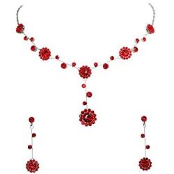 Faship Gorgeous Rhinestone Crystal Floral Necklace Earrings Set