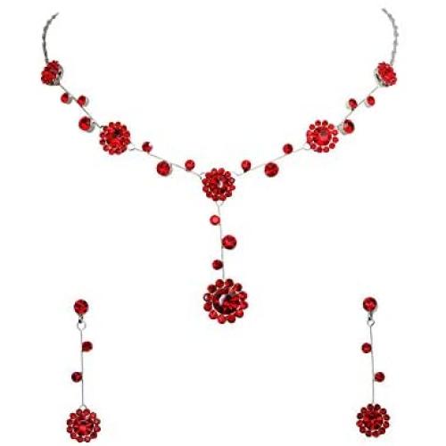 Faship Gorgeous Rhinestone Crystal Floral Necklace Earrings Set